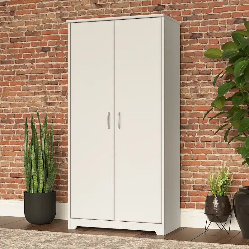 Armoire de rangement haute à 2 portes avec étagères réglables – Blanc / Gris cendré / Gris chiné / Gris moderne / Pin recyclé / Noyer moderne / Cerisier récolté / Chêne expresso