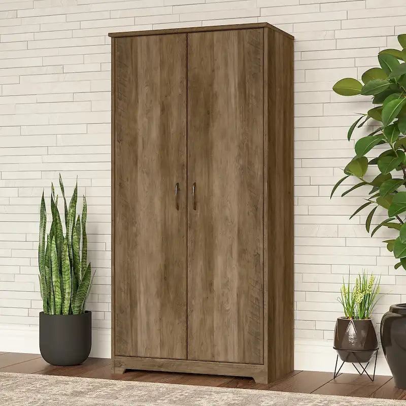 Armoire de rangement haute à 2 portes avec étagères réglables – Blanc / Gris cendré / Gris chiné / Gris moderne / Pin recyclé / Noyer moderne / Cerisier récolté / Chêne expresso
