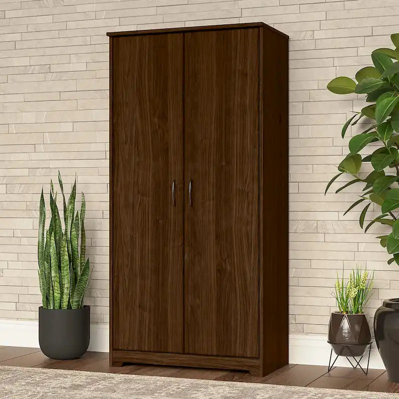 Armoire de rangement haute à 2 portes avec étagères réglables – Blanc / Gris cendré / Gris chiné / Gris moderne / Pin recyclé / Noyer moderne / Cerisier récolté / Chêne expresso