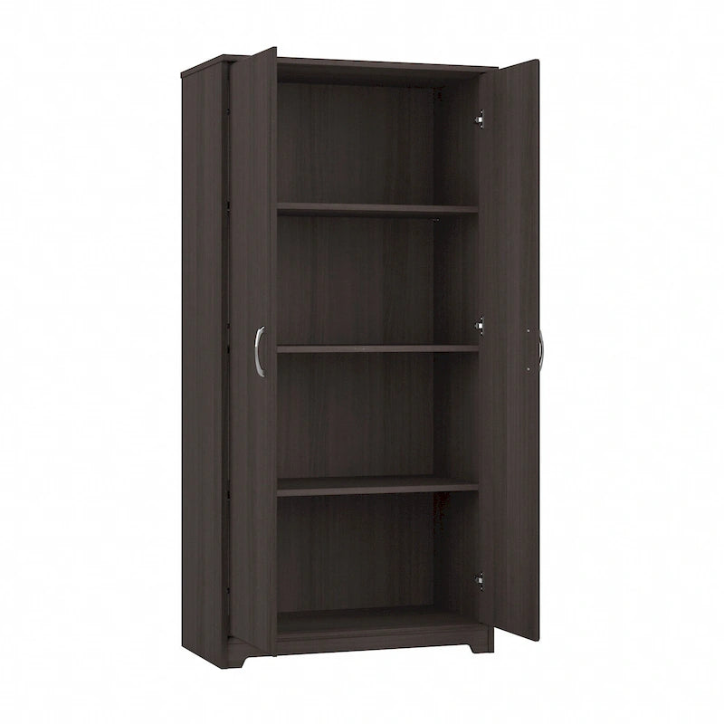 Armoire de rangement haute à 2 portes avec étagères réglables – Blanc / Gris cendré / Gris chiné / Gris moderne / Pin recyclé / Noyer moderne / Cerisier récolté / Chêne expresso