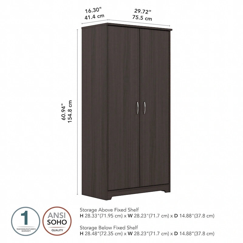 Armoire de rangement haute à 2 portes avec étagères réglables – Blanc / Gris cendré / Gris chiné / Gris moderne / Pin recyclé / Noyer moderne / Cerisier récolté / Chêne expresso