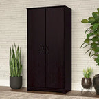 Armoire de rangement haute à 2 portes avec étagères réglables – Blanc / Gris cendré / Gris chiné / Gris moderne / Pin recyclé / Noyer moderne / Cerisier récolté / Chêne expresso