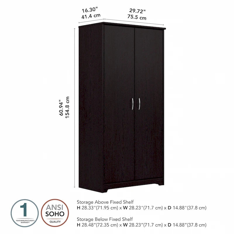 Armoire de rangement haute à 2 portes avec étagères réglables – Blanc / Gris cendré / Gris chiné / Gris moderne / Pin recyclé / Noyer moderne / Cerisier récolté / Chêne expresso