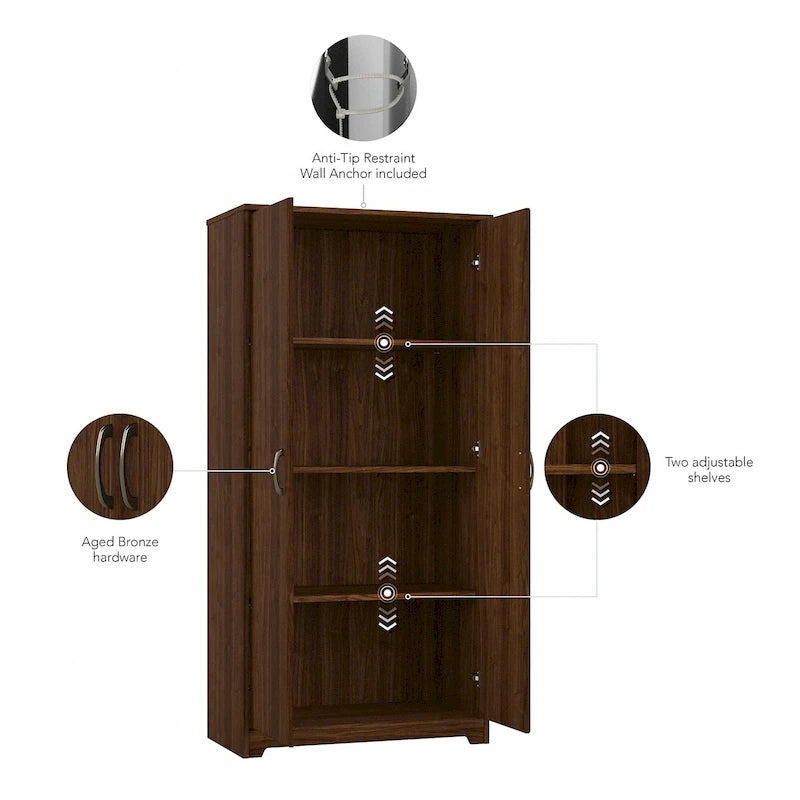 Armoire de rangement haute à 2 portes avec étagères réglables – Blanc / Gris cendré / Gris chiné / Gris moderne / Pin recyclé / Noyer moderne / Cerisier récolté / Chêne expresso