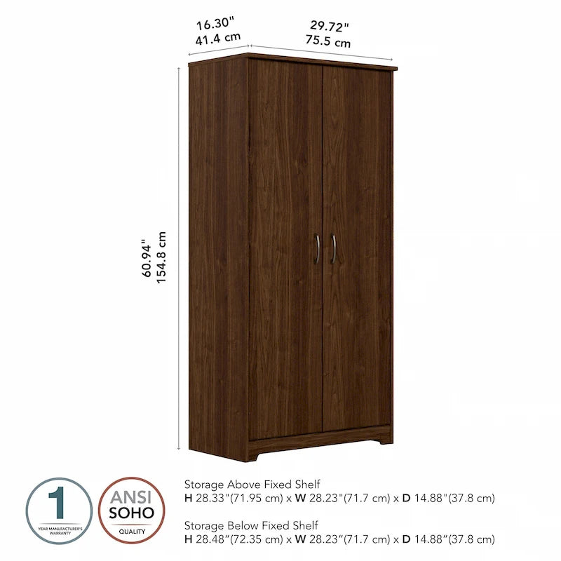 Armoire de rangement haute à 2 portes avec étagères réglables – Blanc / Gris cendré / Gris chiné / Gris moderne / Pin recyclé / Noyer moderne / Cerisier récolté / Chêne expresso