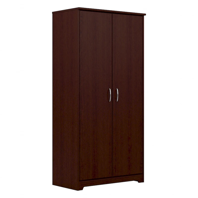 Armoire de rangement haute à 2 portes avec étagères réglables – Blanc / Gris cendré / Gris chiné / Gris moderne / Pin recyclé / Noyer moderne / Cerisier récolté / Chêne expresso
