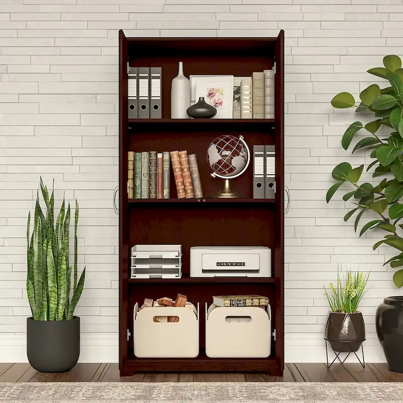 Armoire de rangement haute à 2 portes avec étagères réglables – Blanc / Gris cendré / Gris chiné / Gris moderne / Pin recyclé / Noyer moderne / Cerisier récolté / Chêne expresso