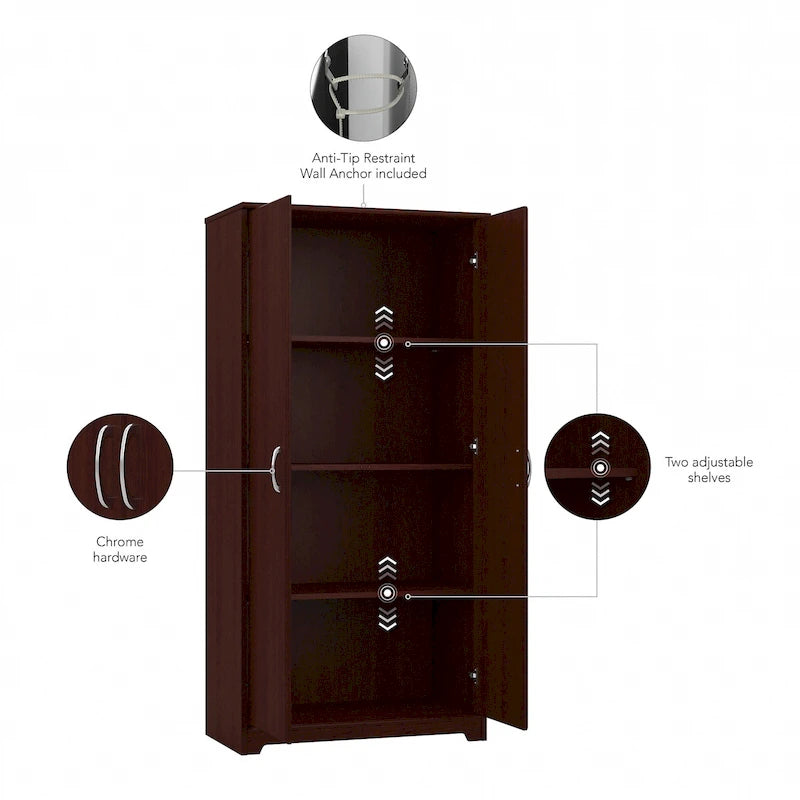 Armoire de rangement haute à 2 portes avec étagères réglables – Blanc / Gris cendré / Gris chiné / Gris moderne / Pin recyclé / Noyer moderne / Cerisier récolté / Chêne expresso