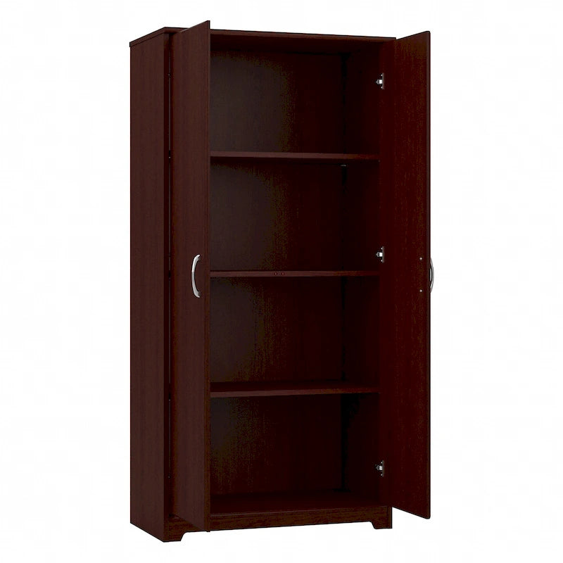 Armoire de rangement haute à 2 portes avec étagères réglables – Blanc / Gris cendré / Gris chiné / Gris moderne / Pin recyclé / Noyer moderne / Cerisier récolté / Chêne expresso