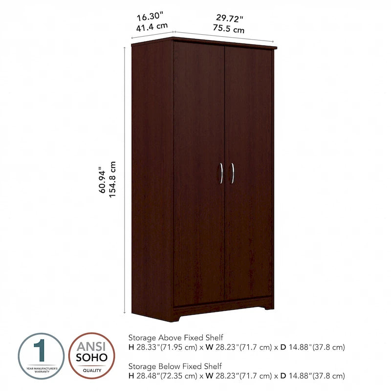 Armoire de rangement haute à 2 portes avec étagères réglables – Blanc / Gris cendré / Gris chiné / Gris moderne / Pin recyclé / Noyer moderne / Cerisier récolté / Chêne expresso