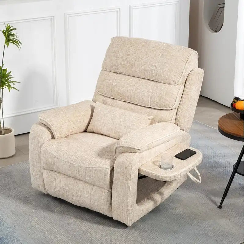 Fauteuil inclinable électrique à deux moteurs avec massage et chauffage – Crème / Gris / Beige / Marron, Coussin lombaire, 1 place