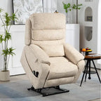 Fauteuil inclinable électrique à deux moteurs avec massage et chauffage – Crème / Gris / Beige / Marron, Coussin lombaire, 1 place
