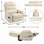 Fauteuil inclinable électrique à deux moteurs avec massage et chauffage – Crème / Gris / Beige / Marron, Coussin lombaire, 1 place