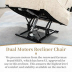 Fauteuil inclinable électrique à deux moteurs avec massage et chauffage – Crème / Gris / Beige / Marron, Coussin lombaire, 1 place