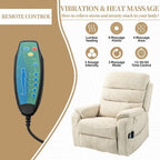 Fauteuil inclinable électrique à deux moteurs avec massage et chauffage – Crème / Gris / Beige / Marron, Coussin lombaire, 1 place