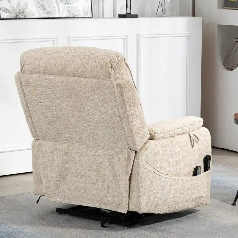 Fauteuil inclinable électrique à deux moteurs avec massage et chauffage – Crème / Gris / Beige / Marron, Coussin lombaire, 1 place