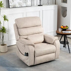 Fauteuil inclinable électrique à deux moteurs avec massage et chauffage – Crème / Gris / Beige / Marron, Coussin lombaire, 1 place