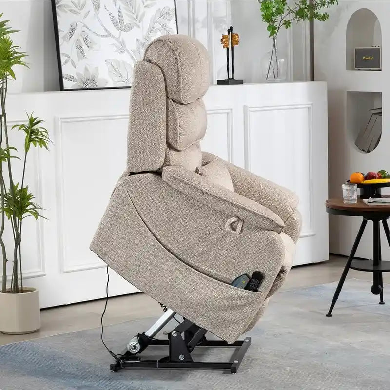 Fauteuil inclinable électrique à deux moteurs avec massage et chauffage – Crème / Gris / Beige / Marron, Coussin lombaire, 1 place