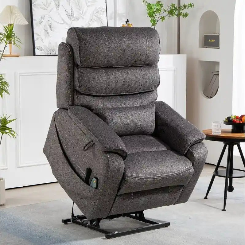 Fauteuil inclinable électrique à deux moteurs avec massage et chauffage – Crème / Gris / Beige / Marron, Coussin lombaire, 1 place