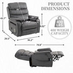 Fauteuil inclinable électrique à deux moteurs avec massage et chauffage – Crème / Gris / Beige / Marron, Coussin lombaire, 1 place
