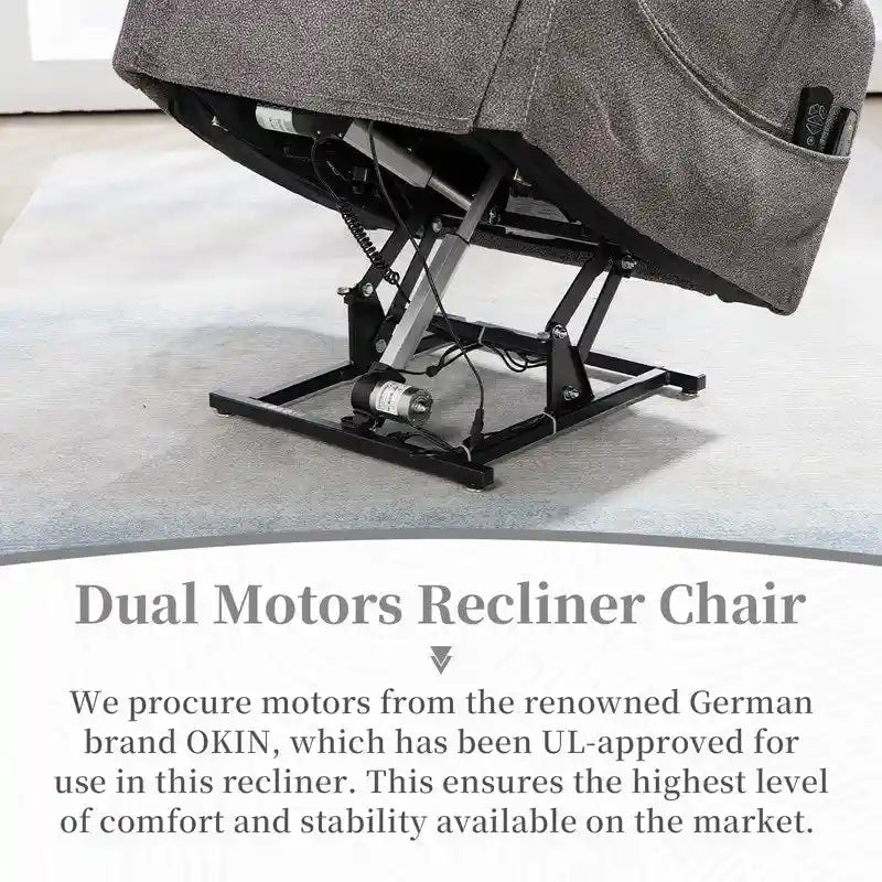 Fauteuil inclinable électrique à deux moteurs avec massage et chauffage – Crème / Gris / Beige / Marron, Coussin lombaire, 1 place