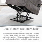 Fauteuil inclinable électrique à deux moteurs avec massage et chauffage – Crème / Gris / Beige / Marron, Coussin lombaire, 1 place