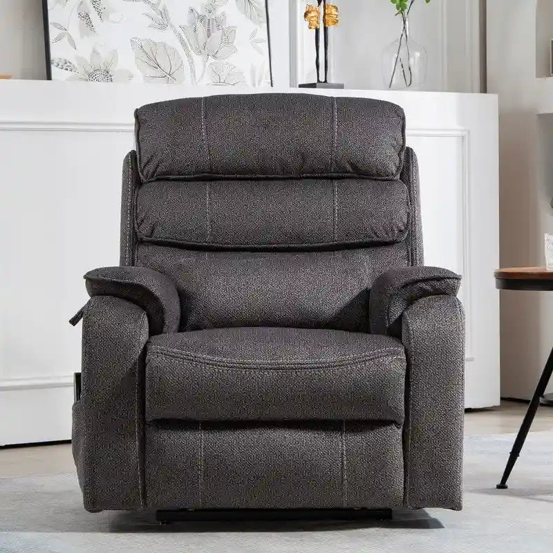 Fauteuil inclinable électrique à deux moteurs avec massage et chauffage – Crème / Gris / Beige / Marron, Coussin lombaire, 1 place