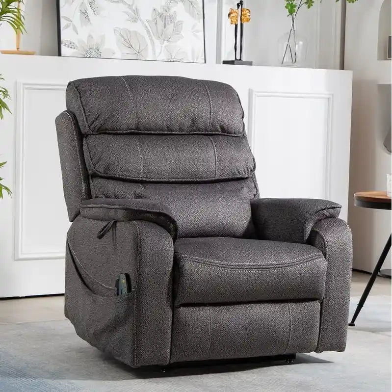 Fauteuil inclinable électrique à deux moteurs avec massage et chauffage – Crème / Gris / Beige / Marron, Coussin lombaire, 1 place