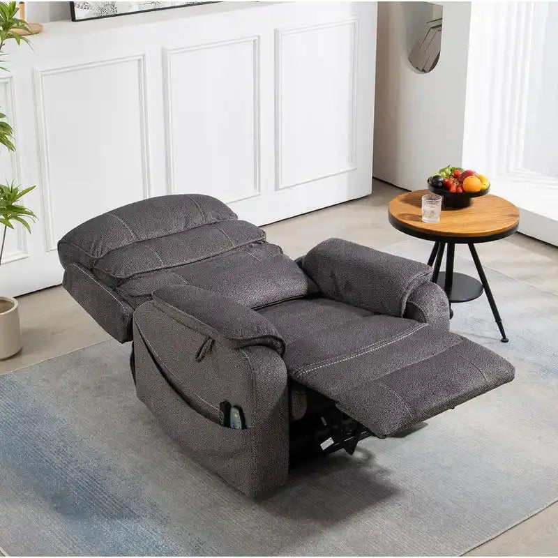 Fauteuil inclinable électrique à deux moteurs avec massage et chauffage – Crème / Gris / Beige / Marron, Coussin lombaire, 1 place