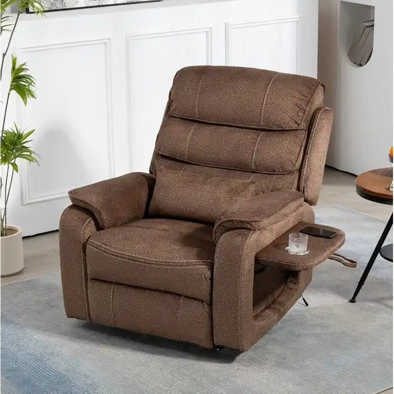 Fauteuil inclinable électrique à deux moteurs avec massage et chauffage – Crème / Gris / Beige / Marron, Coussin lombaire, 1 place