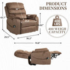 Fauteuil inclinable électrique à deux moteurs avec massage et chauffage – Crème / Gris / Beige / Marron, Coussin lombaire, 1 place