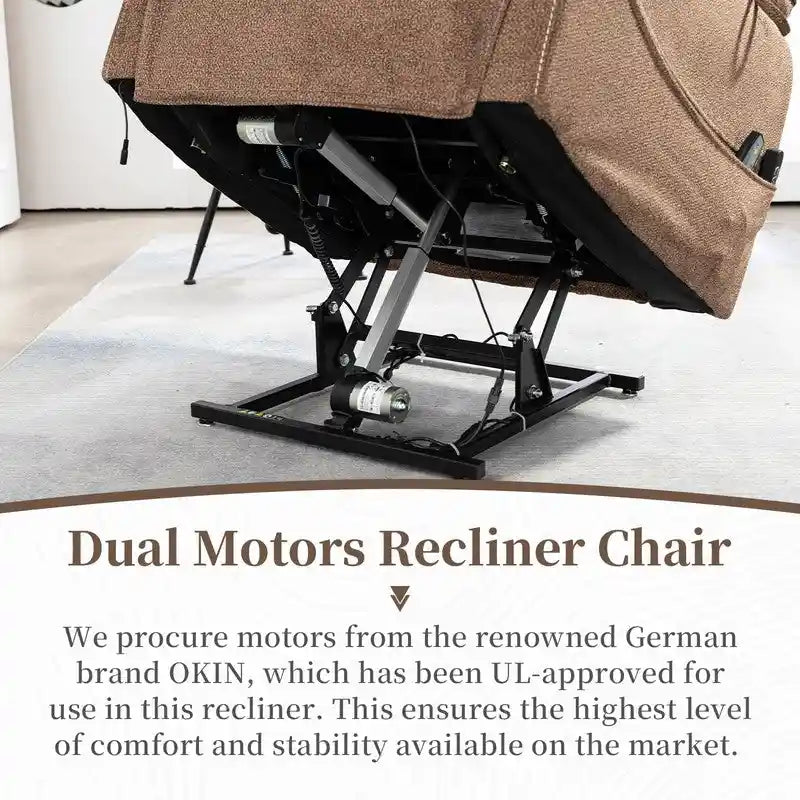 Fauteuil inclinable électrique à deux moteurs avec massage et chauffage – Crème / Gris / Beige / Marron, Coussin lombaire, 1 place
