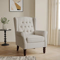 Fauteuil d'appoint à oreilles capitonné – Beige / Gris / Marron / Vert / Bleu / Taupe / Cuir, accoudoirs arrondis, 1 place