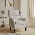 Fauteuil d'appoint à oreilles capitonné – Beige / Gris / Marron / Vert / Bleu / Taupe / Cuir, accoudoirs arrondis, 1 place