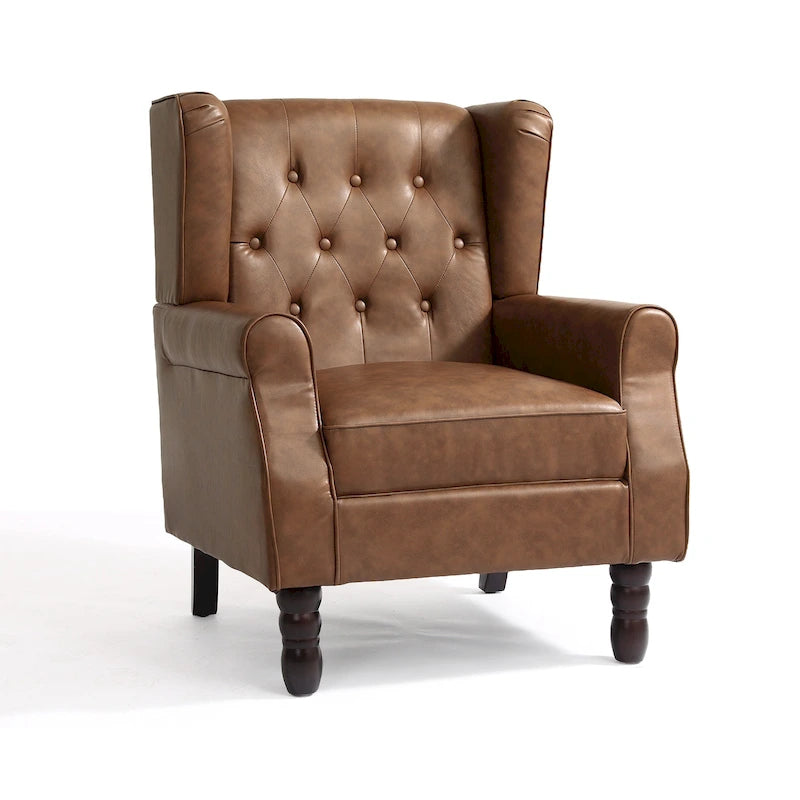 Fauteuil d'appoint à oreilles capitonné – Beige / Gris / Marron / Vert / Bleu / Taupe / Cuir, accoudoirs arrondis, 1 place