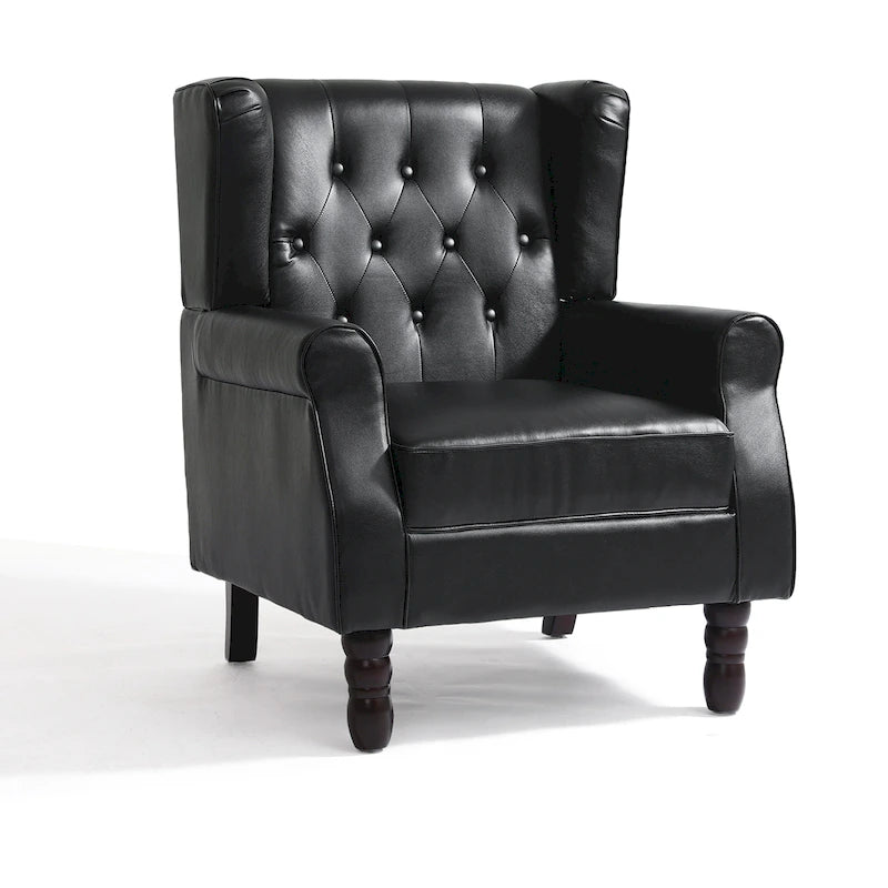 Fauteuil d'appoint à oreilles capitonné – Beige / Gris / Marron / Vert / Bleu / Taupe / Cuir, accoudoirs arrondis, 1 place
