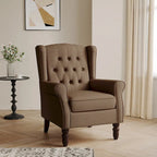 Fauteuil d'appoint à oreilles capitonné – Beige / Gris / Marron / Vert / Bleu / Taupe / Cuir, accoudoirs arrondis, 1 place