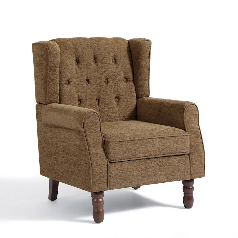 Fauteuil d'appoint à oreilles capitonné – Beige / Gris / Marron / Vert / Bleu / Taupe / Cuir, accoudoirs arrondis, 1 place