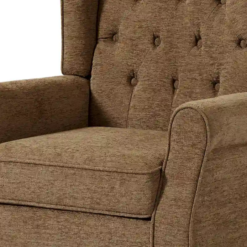 Fauteuil d'appoint à oreilles capitonné – Beige / Gris / Marron / Vert / Bleu / Taupe / Cuir, accoudoirs arrondis, 1 place