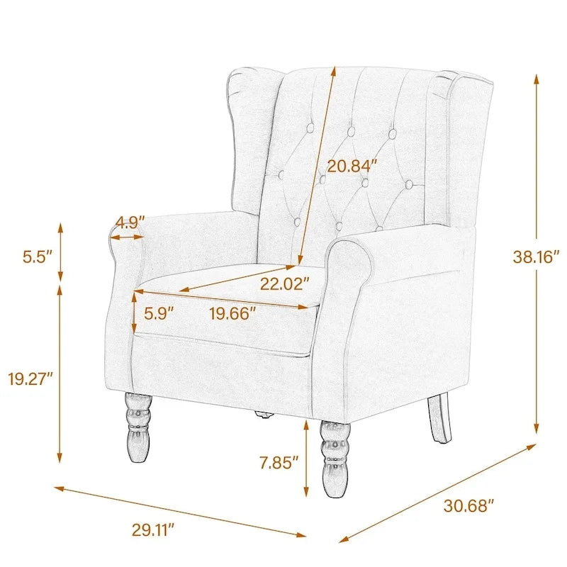 Fauteuil d'appoint à oreilles capitonné – Beige / Gris / Marron / Vert / Bleu / Taupe / Cuir, accoudoirs arrondis, 1 place