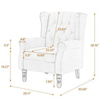 Fauteuil d'appoint à oreilles capitonné – Beige / Gris / Marron / Vert / Bleu / Taupe / Cuir, accoudoirs arrondis, 1 place