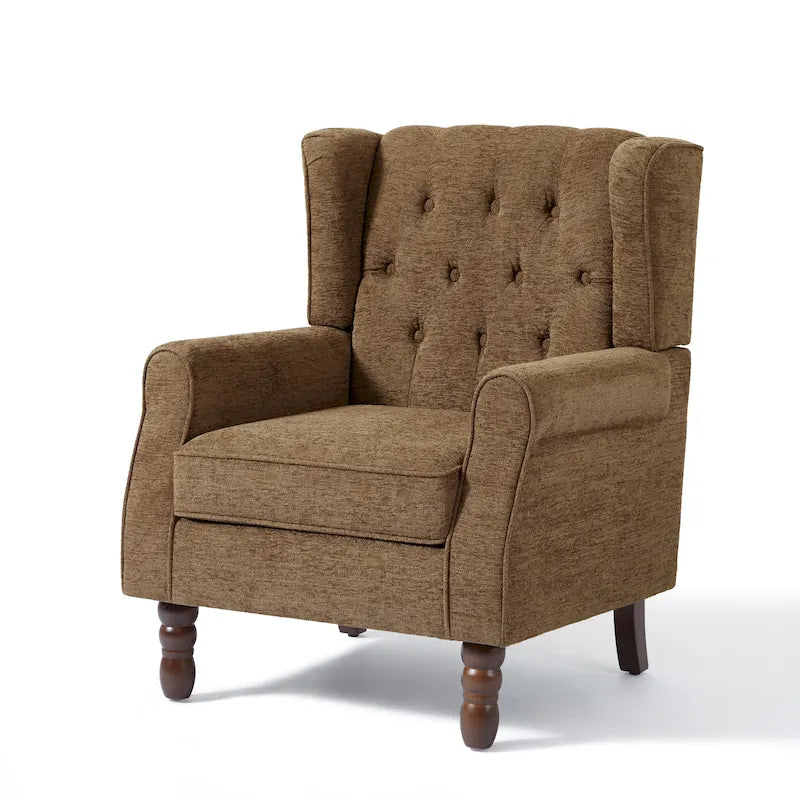 Fauteuil d'appoint à oreilles capitonné – Beige / Gris / Marron / Vert / Bleu / Taupe / Cuir, accoudoirs arrondis, 1 place