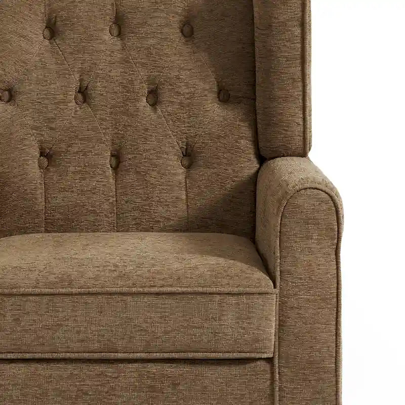 Fauteuil d'appoint à oreilles capitonné – Beige / Gris / Marron / Vert / Bleu / Taupe / Cuir, accoudoirs arrondis, 1 place