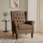 Fauteuil d'appoint à oreilles capitonné – Beige / Gris / Marron / Vert / Bleu / Taupe / Cuir, accoudoirs arrondis, 1 place