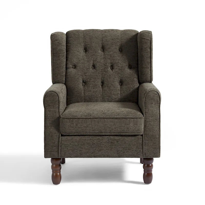 Fauteuil d'appoint à oreilles capitonné – Beige / Gris / Marron / Vert / Bleu / Taupe / Cuir, accoudoirs arrondis, 1 place