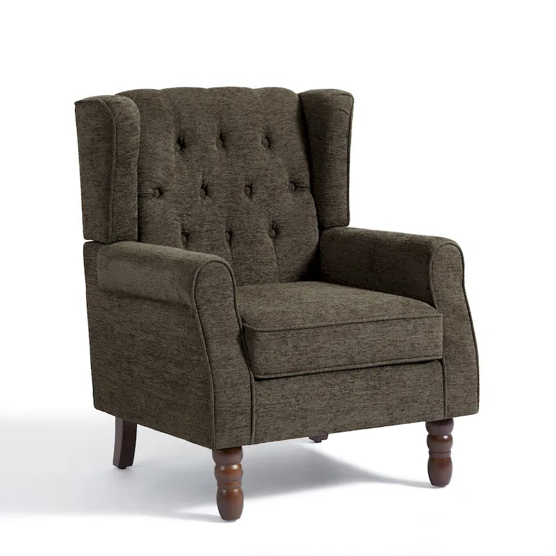Fauteuil d'appoint à oreilles capitonné – Beige / Gris / Marron / Vert / Bleu / Taupe / Cuir, accoudoirs arrondis, 1 place