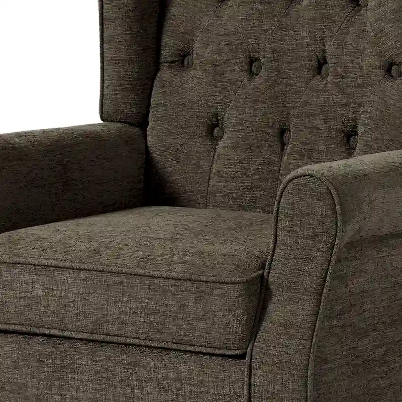Fauteuil d'appoint à oreilles capitonné – Beige / Gris / Marron / Vert / Bleu / Taupe / Cuir, accoudoirs arrondis, 1 place