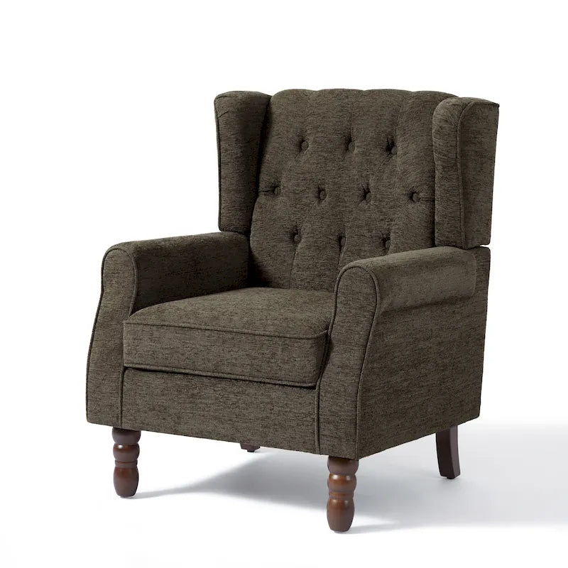 Fauteuil d'appoint à oreilles capitonné – Beige / Gris / Marron / Vert / Bleu / Taupe / Cuir, accoudoirs arrondis, 1 place