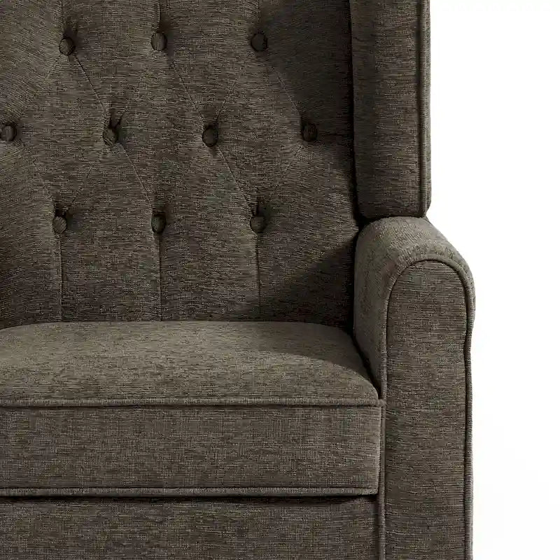 Fauteuil d'appoint à oreilles capitonné – Beige / Gris / Marron / Vert / Bleu / Taupe / Cuir, accoudoirs arrondis, 1 place