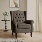 Fauteuil d'appoint à oreilles capitonné – Beige / Gris / Marron / Vert / Bleu / Taupe / Cuir, accoudoirs arrondis, 1 place